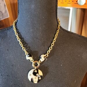 Gold Tone and‎ Black Yin Yang Necklace